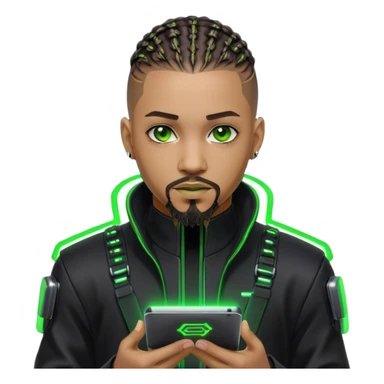 Light skinned African American male with green eyes as a cyberpunk hacker with cornrows hairstyle but short cornrows  with goatee facial hair  sticker