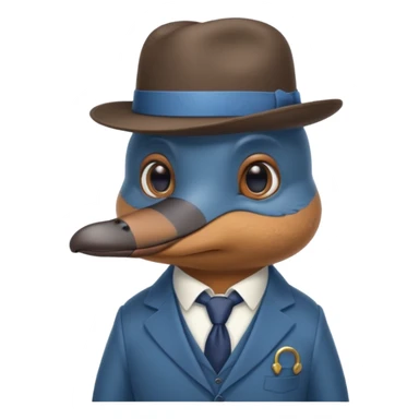 cute blue platypus with a detective hat and monocle on his eye, no  hands, looks like a platypus but blue, the hat and suit are anything but blue sticker