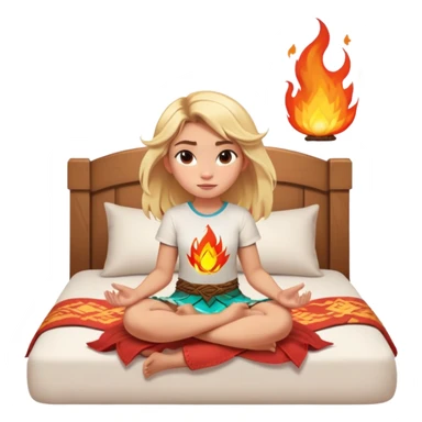A girl their hair is floating and they have fire powers blonde hair and earth powers, and wearing a Moana shirt and they have superpowers and they are sitting on their bed sticker