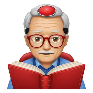 old man red glasses reading a book  sticker
