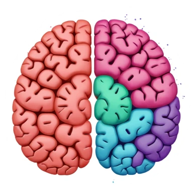 Un cerebro dividido a la mitad; el lado izquierdo está formado por puntos y ceros (0101), y el lado derecho por manchas de pintura de colores vibrantes. sticker