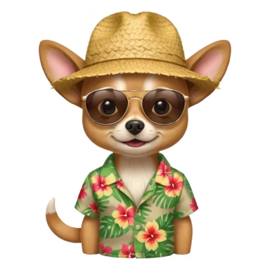 Chihuahua with sunglasses and straw hat, hawaii shirt sticker