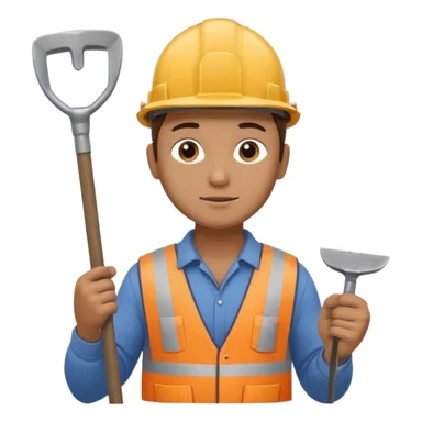 a construction worker holding shovel lifting towards his shoulder sticker