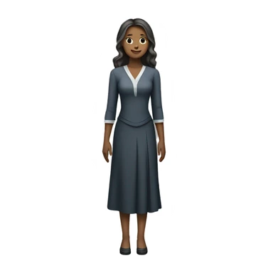 A young women with fair skin tone and long hairs in formal dress standing and folding her hands sticker