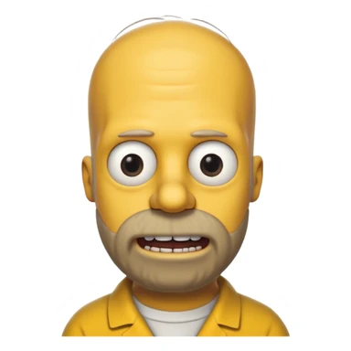 Homer Simpson, yellow skin, bald + 2 hairs left, short side hair, beard shadow, overbite, big black eyes sticker