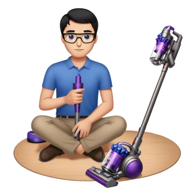 Man with black hair and blue eyes with glasses using Dyson wireless on the floor sticker