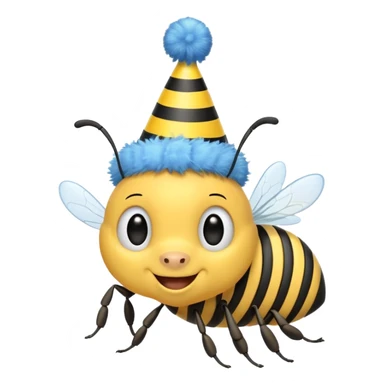 
Bees with blue Birthday Hat, Happy bee with striped party hat sticker