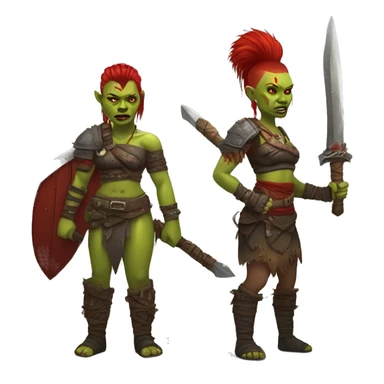Berserker orc woman with red beard & red mohican with weapon sticker