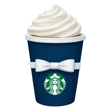 Navy blue Starbucks cup with a white bow around it  sticker