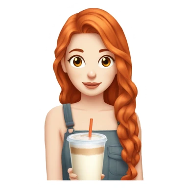 Beautiful fair skin long orange red hair girl brown eyes fair skin girly beautiful drinking straw iced ice coffee clean white beautiful sticker