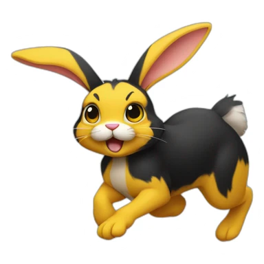 fierce looking black and yellow colored bunny running to the right sticker