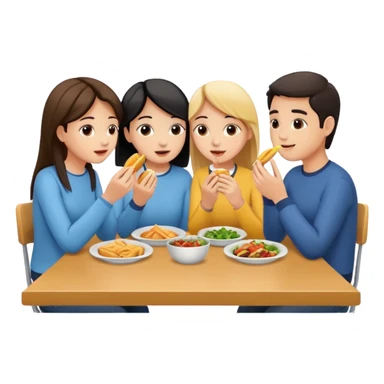 friends eating lunch, face each other, indoor, three people sticker