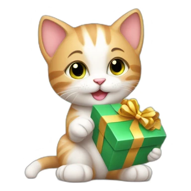 cute kitten with a gift in his paws sticker