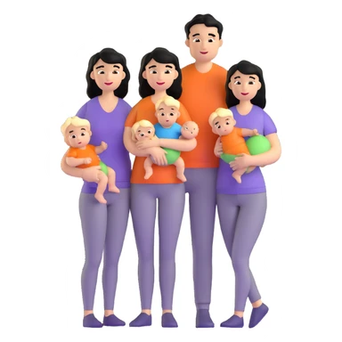 family with blond dad, brunette mom, blonde son, daughter with black hair, and a baby sticker