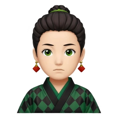 Tanjiro Kamado from Demon Slayer with black and green checkered haori and hanafuda earrings sticker
