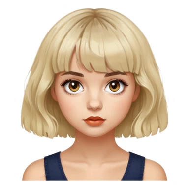 Taylor LaShae with editorial short french bob haircut tousled textured messy wavy hair short blunt baby bangs fringe sticker