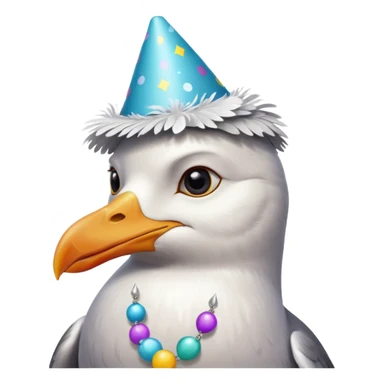 A seagull with a party hat, only the head zoomed in sticker
