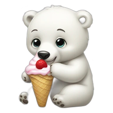 Baby polar bear eating ice cream white background sticker