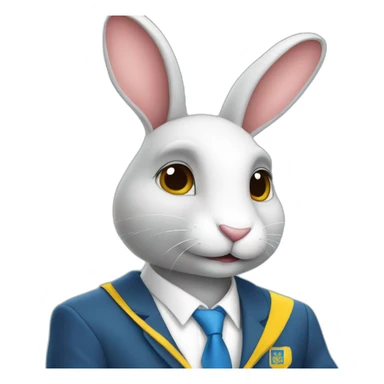 A rabbit student in a suit in the color of the Ukrainian flag in a square academic cap sticker