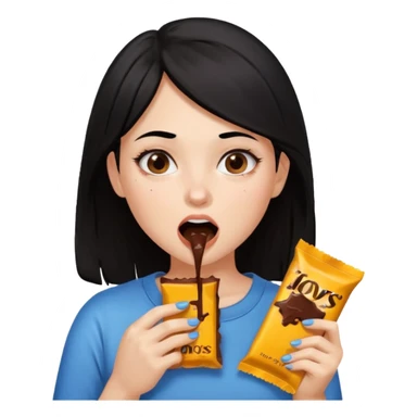 Weird Girl with black hair eating chocolate and chocolate is all over her face sticker