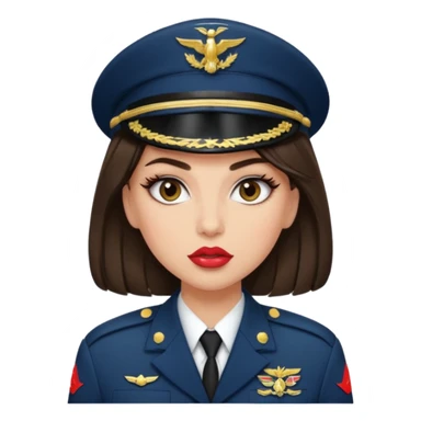 Emoji of a brunette girl in the military with big eyelashes, big lips with gloss, and a sassy face  sticker