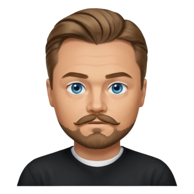 a good looking like leonardo di caprio blue eyes, beard, mustache, a black shirt, green not blue eyes, hair tied to the back sticker
