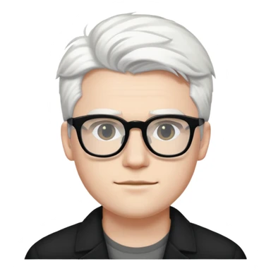 22-year-old white man with fair skin, white hair, and black glasses sticker