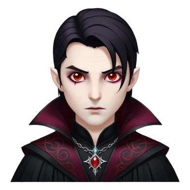 Cinematic Realistic WoW Vampire Mage Portrait, depicted with dark and mysterious elegance, wearing a flowing black robe intricately adorned with arcane silver filigree and esoteric runes. His pallid, almost ethereal skin contrasts with deep crimson, mesmerizing eyes, while his dark, slick hair falls in sleek strands. Rendered with lifelike texture and moody, dramatic lighting, high shine, noble and formidable, capturing the essence of a legendary vampire mage of Azeroth. sticker