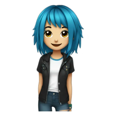 Happy emo girl, black makeup, long choppy blue hair side bangs sticker