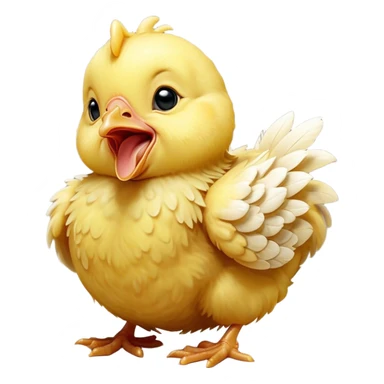 Cinematic Cute Yawning Yellow Baby Chicken Portrait Emoji, Head tilted slightly with a dramatic, wide-open yawn, showcasing a soft, downy yellow coat with little drooping wings, round beady eyes barely open in drowsy contentment, Simplified yet irresistibly adorable features, highly detailed, glowing with a soft, cozy glow, high shine, relaxed yet expressive, stylized with a touch of whimsical charm, bright and endearing, soft glowing outline, capturing the essence of a sleepy yet affectionate chick, so drowsy it feels like it could stretch out of the screen and curl up for a nap! sticker