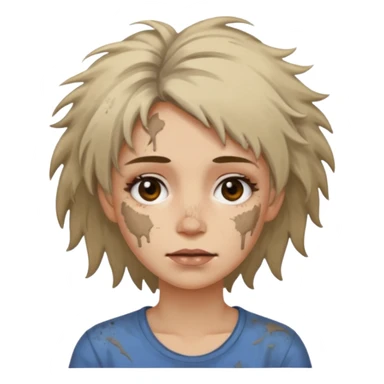 very dirty looking homeless woman very very dirty and smelly looking face only, not old with grey smudges everywhere and messy hair and lots of stains on face ugly and smudged face on forehead and chin sticker