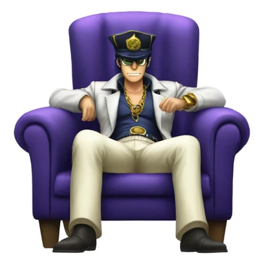 Jotaro kujo sitting in a chair with star platinum sticker
