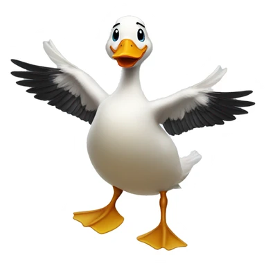 animated standing duck face front dancing on snow with wing open sticker