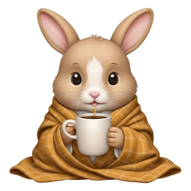 baby rabbit in cozy blanket, drink coffee sticker
