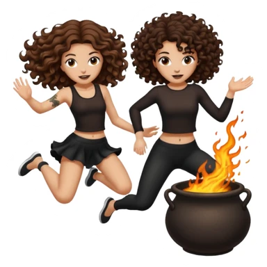cauldron burst — long wavy brown hair tattooed woman and short tight curly brown hair woman — jumping back sticker