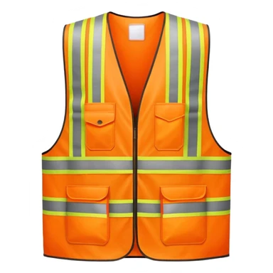 orange safety vest with bright yellow reflective stripes, construction site workwear, emoji style sticker