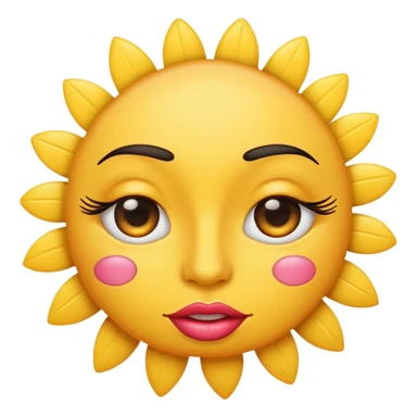 A yellow emoji with eyelashes and big lips tanning  sticker