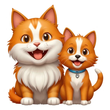 Excited happy cat being greeted by a friendly dog sticker
