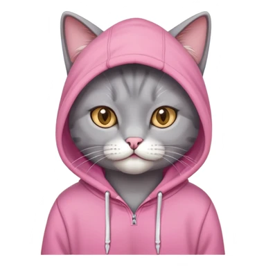grey cat wearing a pink hoodie on the beach sticker