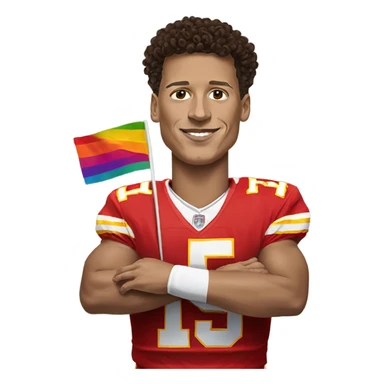 Patrick Mahomes with a pride flag sticker