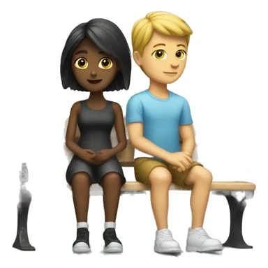 White BOY AND GIRL ON bench  sticker