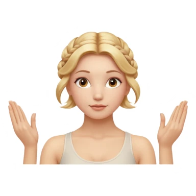 Cinematic Realistic Yoga Girl Portrait, depicted with lifelike skin texture, subtle rosy undertones, and soft natural lighting that enhances the gentle contours of her face. Her intricately detailed golden blonde hair is elegantly styled in an updo, sticker