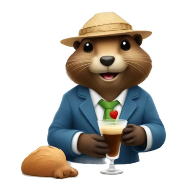 Beaver on holiday holding a expresso Martini  sticker