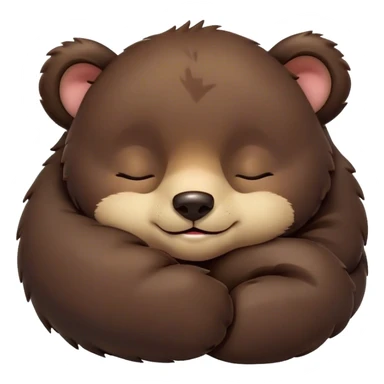 Meme-Worthy Cute Sleeping bear cub Portrait Emoji, Head resting peacefully with a contented smile, showcasing a massive, robust build and a luxuriously soft dark brown fur, eyes shut in a serene, restful nap, Simplified yet hilariously adorable features, highly detailed, glowing with a soft, drowsy light, high shine, relaxed and utterly lovable, stylized with an air of playful laziness, bright and heartwarming, soft glowing outline, capturing the essence of a comically sleepy bear cub, so meme-worthy it feels like it could instantly become the next viral sensation of adorable slumber! sticker