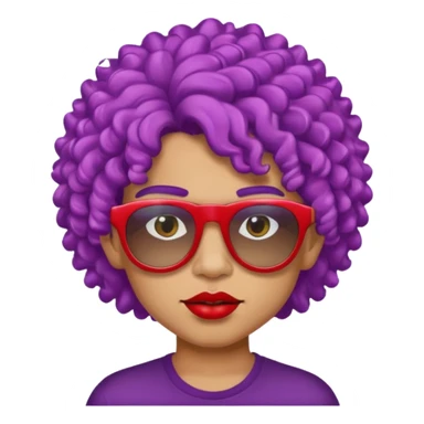 purple haired, curly big haired mexican boy with red sunglassess, vrey cool and lipstick sticker
