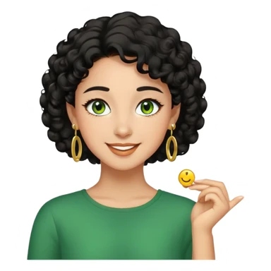 girl showing happiness, medium skin tone, short curly black hair, gold earrings, green eyes Minimal emoji showing happiness, medium skin tone, short curly black hair, gold earrings, green eyes sticker