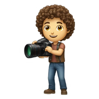 Male Photographer Caucasian curly brunette holding camera sticker