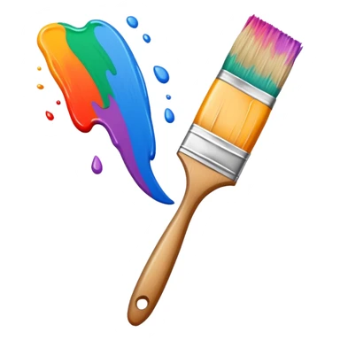 A flat-style illustration of a paintbrush with a colorful stroke trailing behind it. sticker