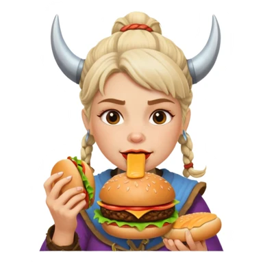 old girl viking eating burger sticker