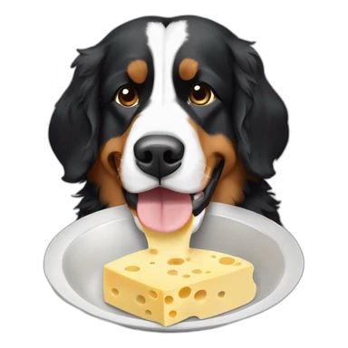 Bernese mountain dog eating a swiss cheese fondue sticker